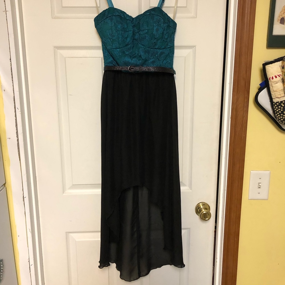 Emerald green and black high low dress